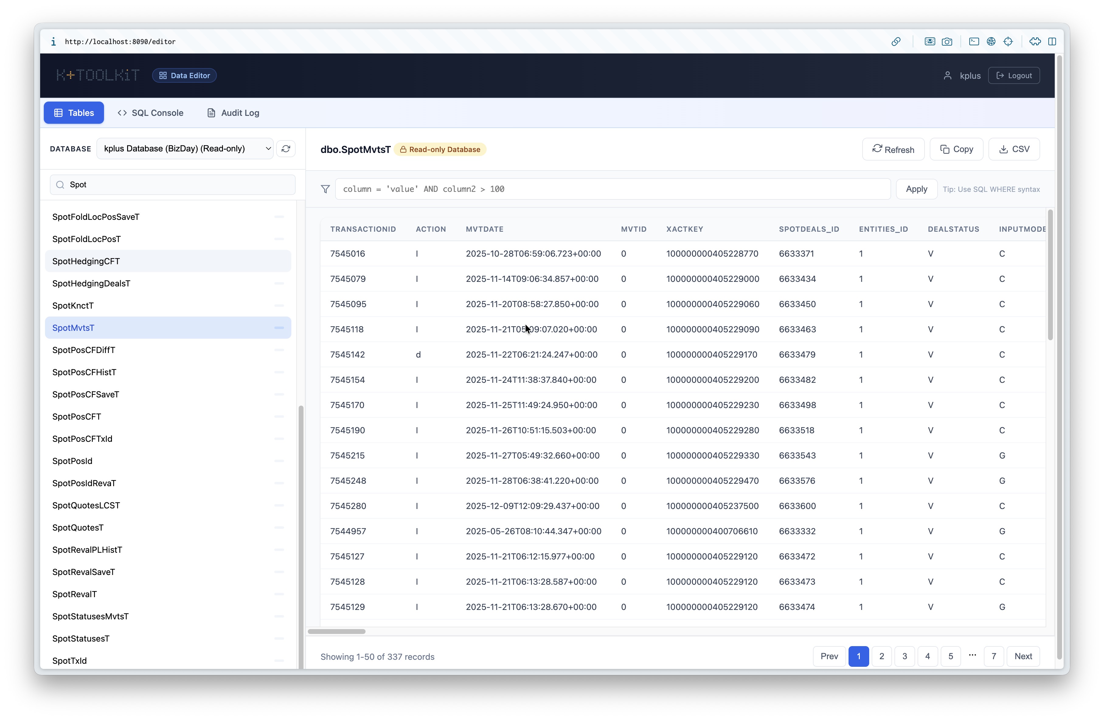 Data Editor Table Browser